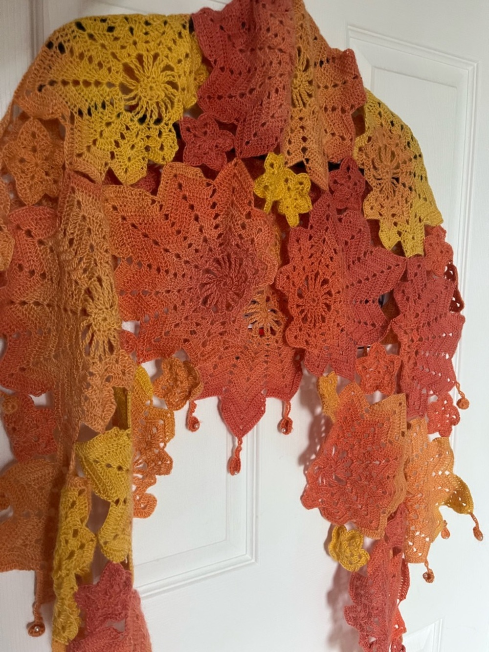 Handmade Crochet Maple Leaf Shawl in Autumn Gradient